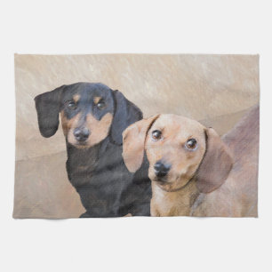 Dachshund (utjämnad) - Originalteckning av Hund Kökshandduk