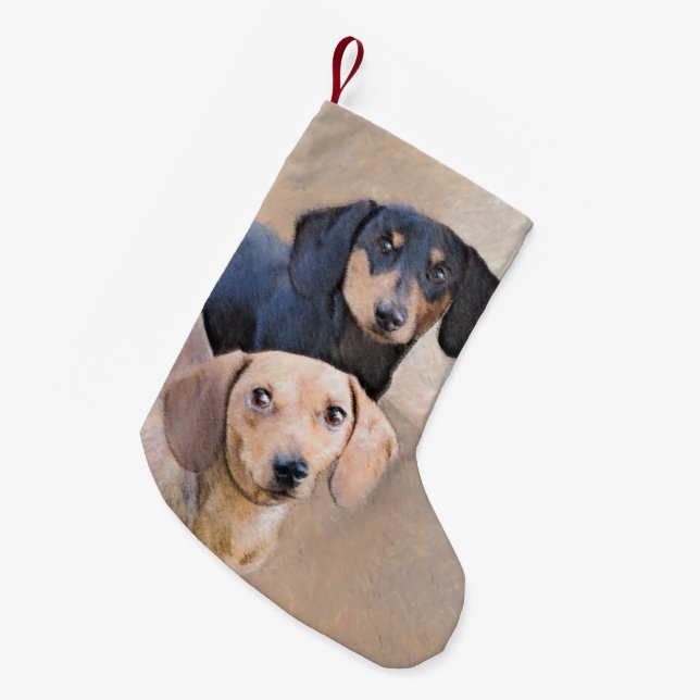 Dachshund (utjämnad) - Originalteckning av Hund Liten Julstrumpa (Framsidan (Hängande))