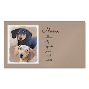 Dachshund (utjämnad) - Originalteckning av Hund Magnetiska Visitkort