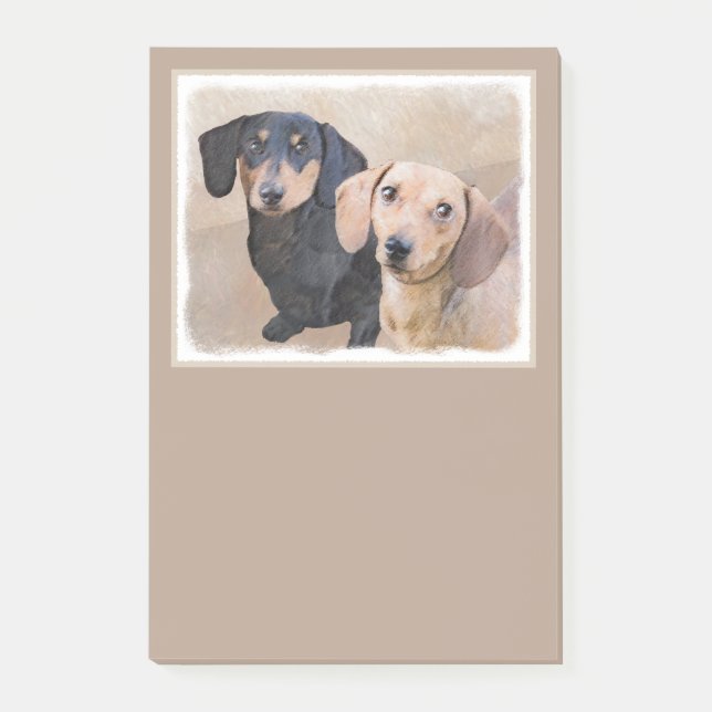 Dachshund (utjämnad) - Originalteckning av Hund Post-it Block (Framsida)