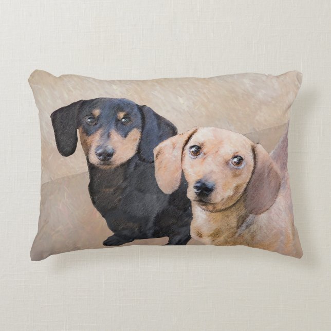 Dachshund (utjämnad) - Originalteckning av Hund Prydnadskudde (Framsidan)