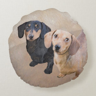 Dachshund (utjämnad) - Originalteckning av Hund Rund Kudde