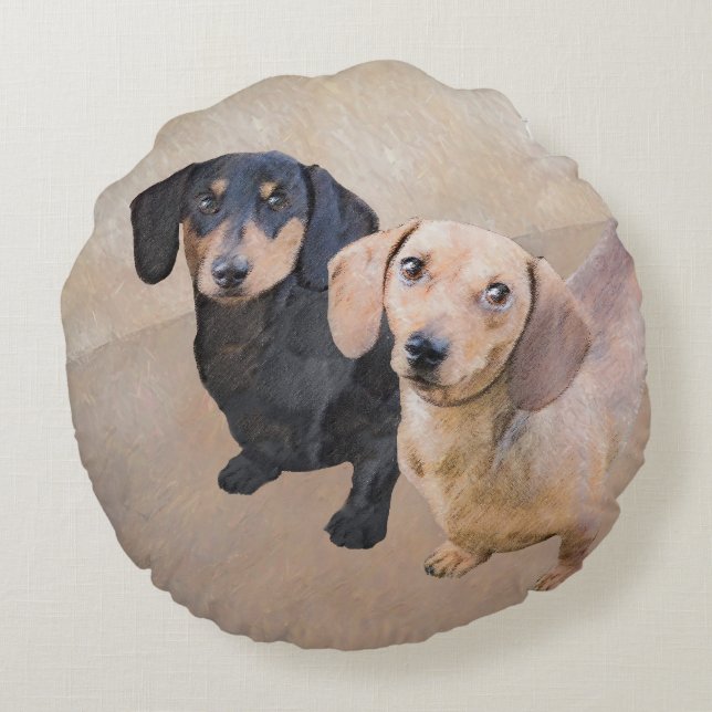 Dachshund (utjämnad) - Originalteckning av Hund Rund Kudde (Baksidan)