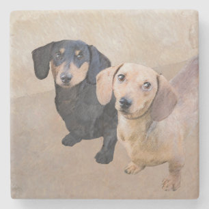 Dachshund (utjämnad) - Originalteckning av Hund Stenunderlägg