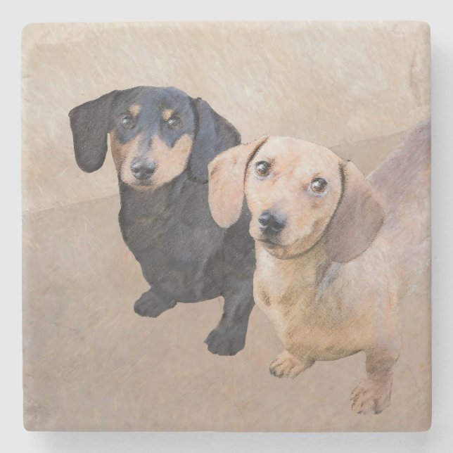 Dachshund (utjämnad) - Originalteckning av Hund Stenunderlägg (Framsidan)