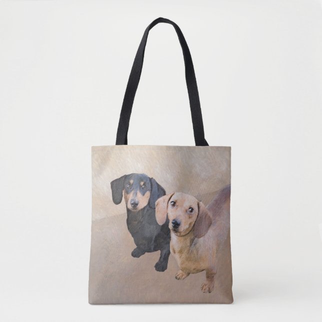 Dachshund (utjämnad) - Originalteckning av Hund Tygkasse (Framsida)