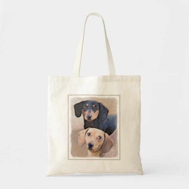 Dachshund (utjämnad) - Originalteckning av Hund Tygkasse (Framsidan)