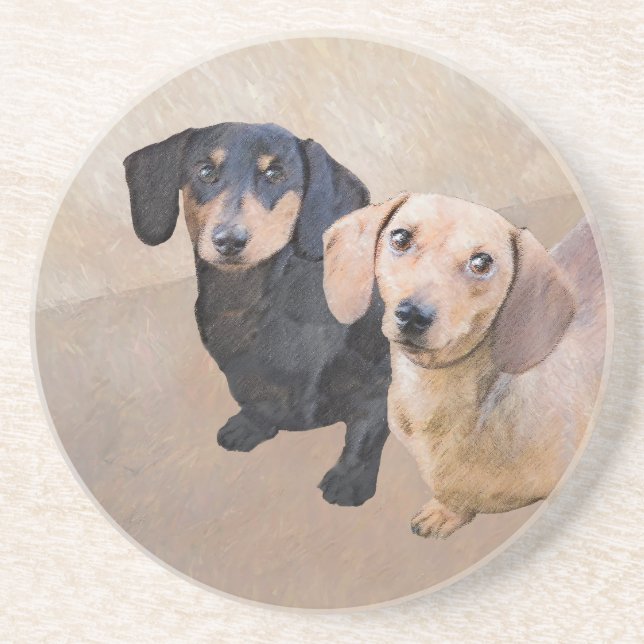 Dachshund (utjämnad) - Originalteckning av Hund Underlägg (Framsidan)