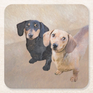 Dachshund (utjämnad) - Originalteckning av Hund Underlägg Papper Kvadrat