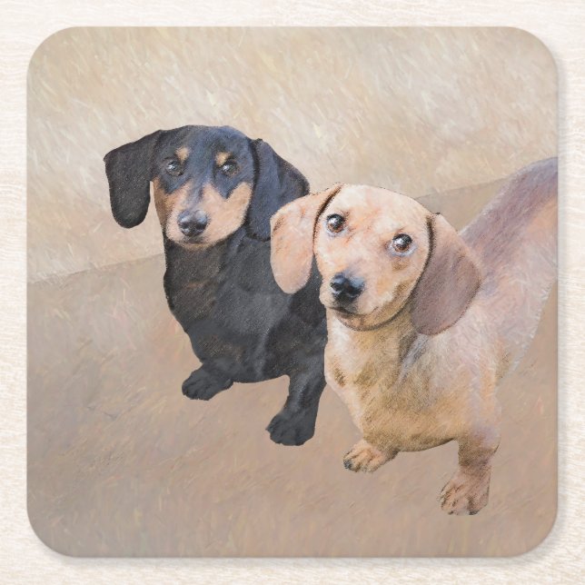 Dachshund (utjämnad) - Originalteckning av Hund Underlägg Papper Kvadrat (Framsidan)