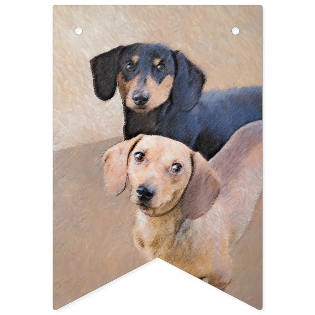 Dachshund (utjämnad) - Originalteckning av Hund Vimplar (Första flaggan)