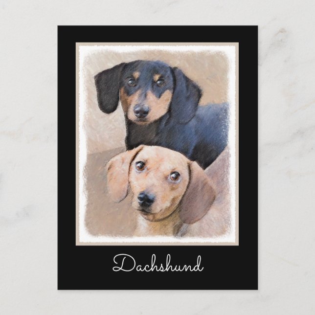 Dachshund (utjämnad) - Originalteckning av Hund Vykort (Framsida)