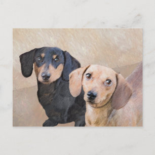 Dachshund (utjämnad) - Originalteckning av Hund Vykort
