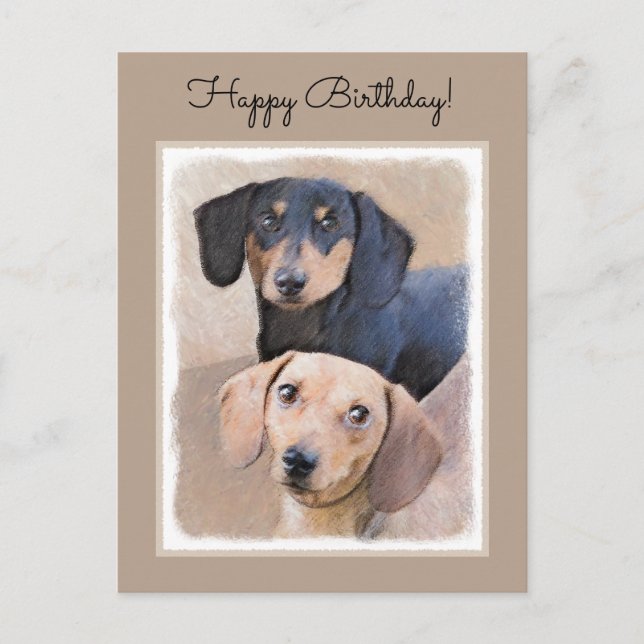 Dachshund (utjämnad) - Originalteckning av Hund Vykort (Framsida)
