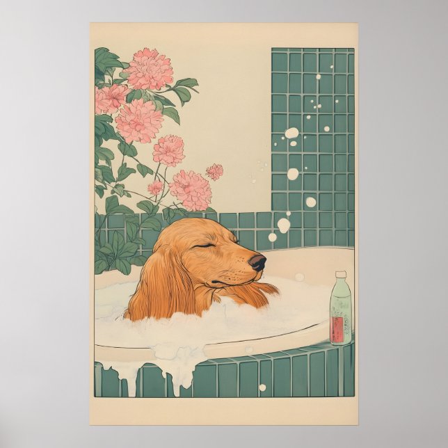 Dachshund Väggkonst Japansk Stil Badrumstryck (Framsidan)