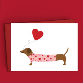 Dachshund Valentine, Alla hjärtans dag Rosa och Rö Anteckningskort