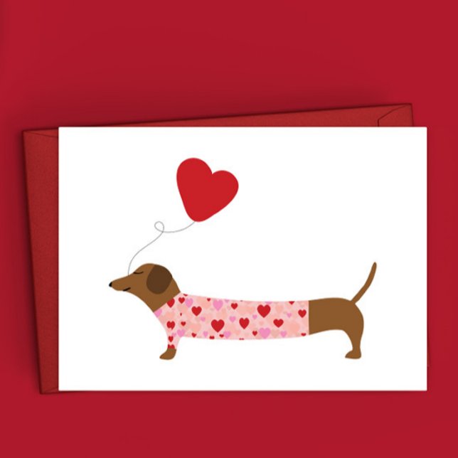 Dachshund Valentine, Alla hjärtans dag Rosa och Rö Anteckningskort (Skapare uppladdad)