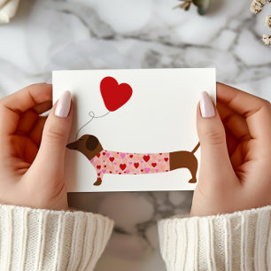 Dachshund Valentine, Alla hjärtans dag Rosa och Rö Kort