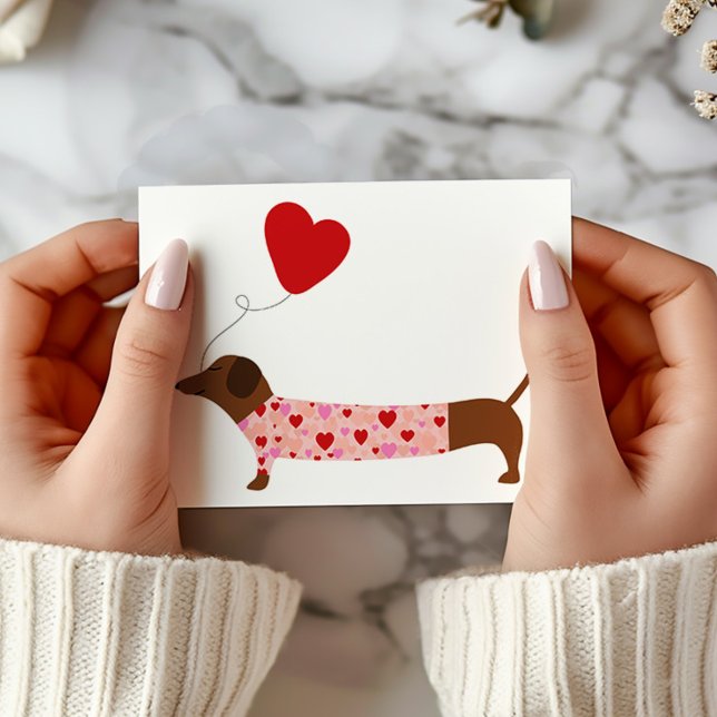 Dachshund Valentine, Alla hjärtans dag Rosa och Rö Kort (Skapare uppladdad)