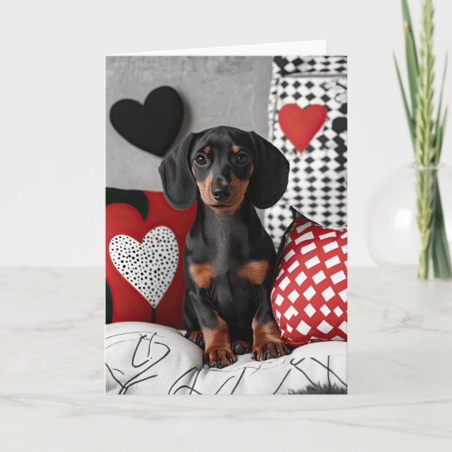 Dachshund Valentine Card Tack Kort (Framsida)