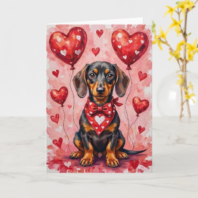 Dachshund Valentine’s Day Dog with Hearts Red Kort (Gul blomma)