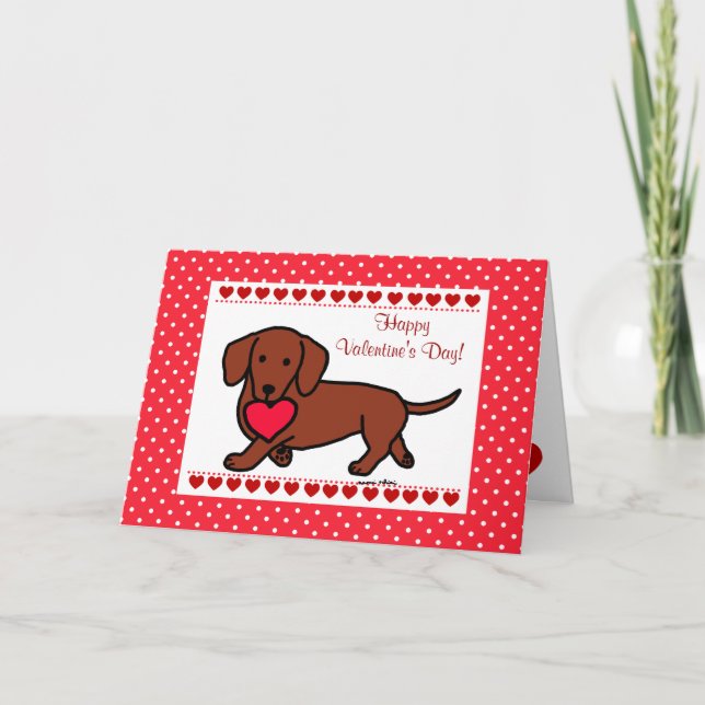 Dachshund Valentine Tecknad Helgkort (Framsida)