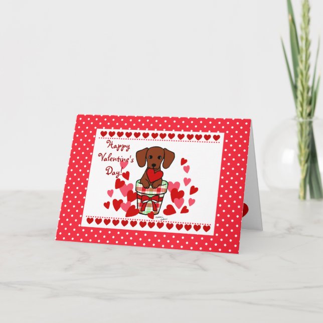 Dachshund Valentine Tecknad Helgkort (Framsida)