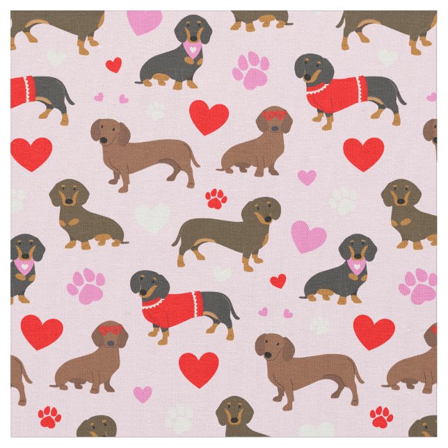 Dachshund Valentine Tyg (Närbild)