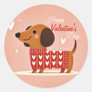 Dachshund Valentines Dag Sticker Runt Klistermärke