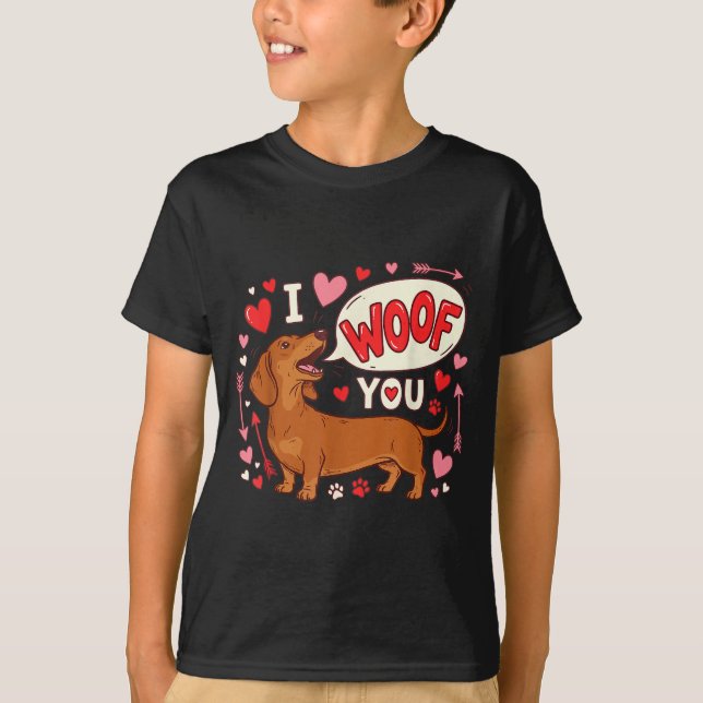 Dachshund Valentines Day I Woof You Love Wiener Do T Shirt (Framsida)
