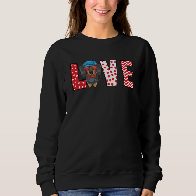 Dachshund Valentines Day Love Valentine Cute Heart T Shirt (Framsida)