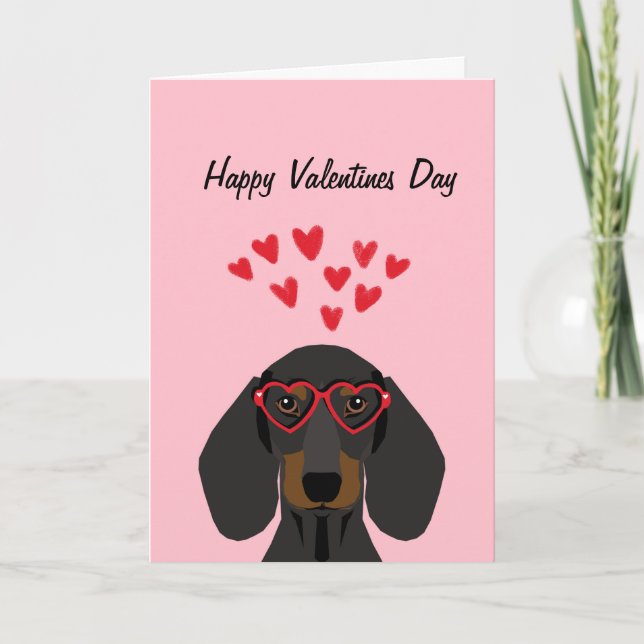 Dachshund Valentines Kärlek Card - svart och tan Helgkort (Framsida)