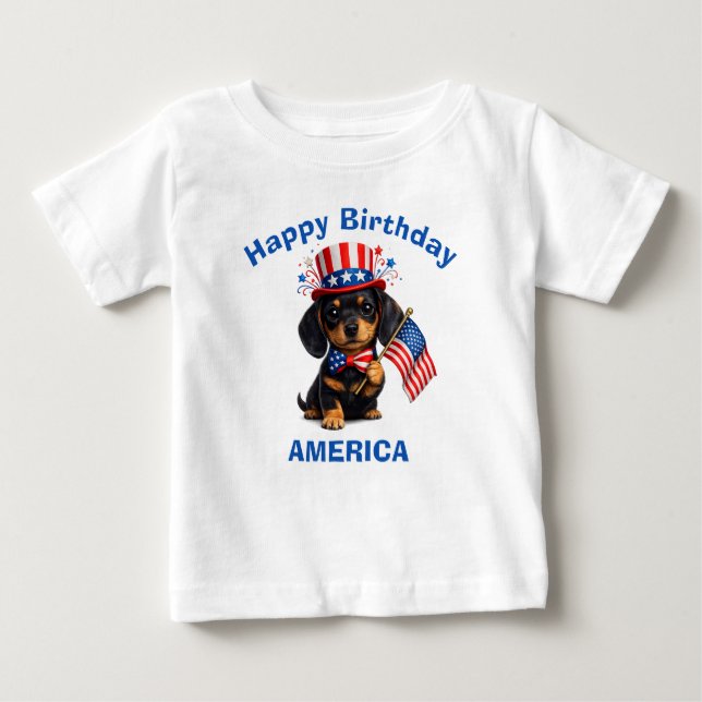 Dachshund-valp (2p) Patriotisk barn t-shirt (Framsida)