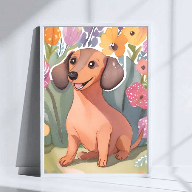 Dachshund-valp | Akvarell Hund Pet Konst Poster (Skapare uppladdad)