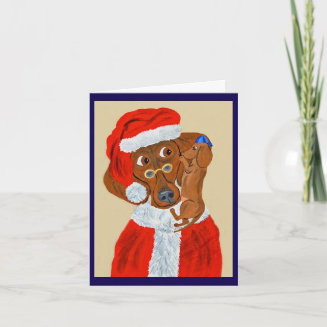 Dachshund-valp berättar för Tomte hans julönskning Inbjudan (Framsida)