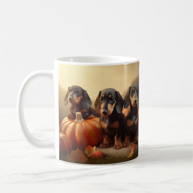 Dachshund Valp Höstglädje Pumpa Kaffemugg (Vänster)