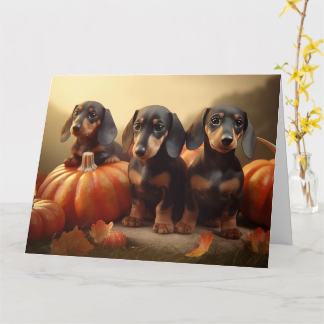 Dachshund-valp Höstglädje Pumpa Kort (Gul blomma)