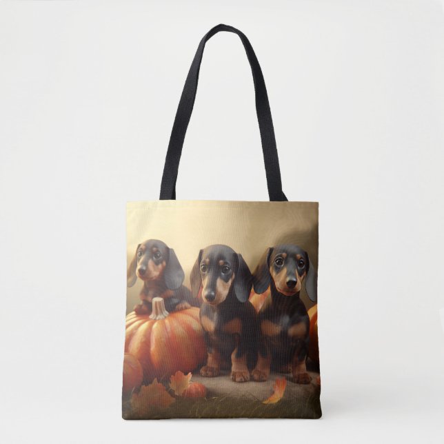 Dachshund-valp Höstglädje Pumpa Tygkasse (Framsida)