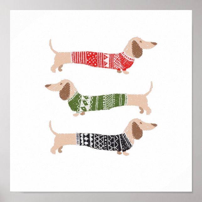 Dachshund Valp Hund Jul Tröja Högtids Kul Poster (Framsidan)