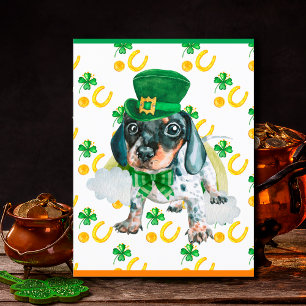 Dachshund Valp Hund Shamrock St. Patricks Day Helg Vykort