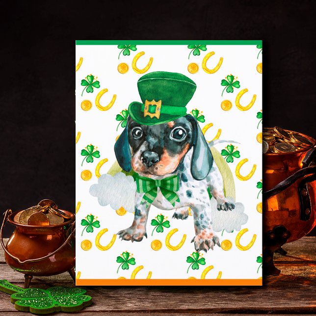 Dachshund Valp Hund Shamrock St. Patricks Day  Helg Vykort (Skapare uppladdad)