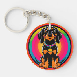Dachshund-valp omgiven av en livfull regnbåge