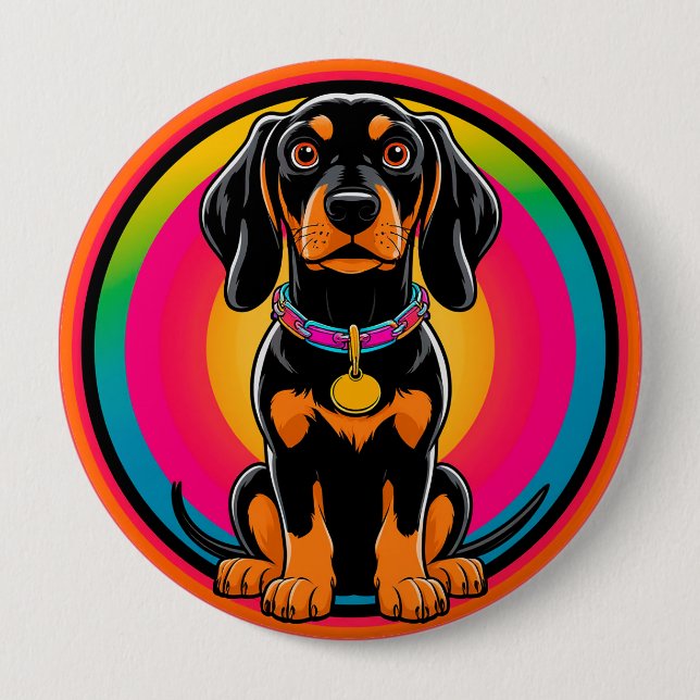 Dachshund-valp omgiven av en livfull regnbåge knapp (Framsida)
