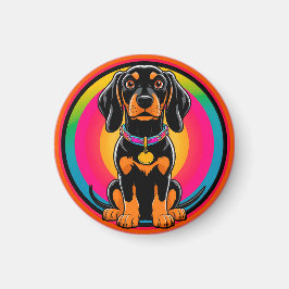 Dachshund-valp omgiven av en livfull regnbåge magnet