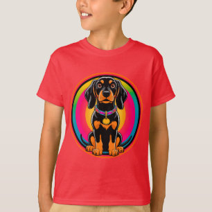 Dachshund-valp omgiven av en livfull regnbåge t shirt
