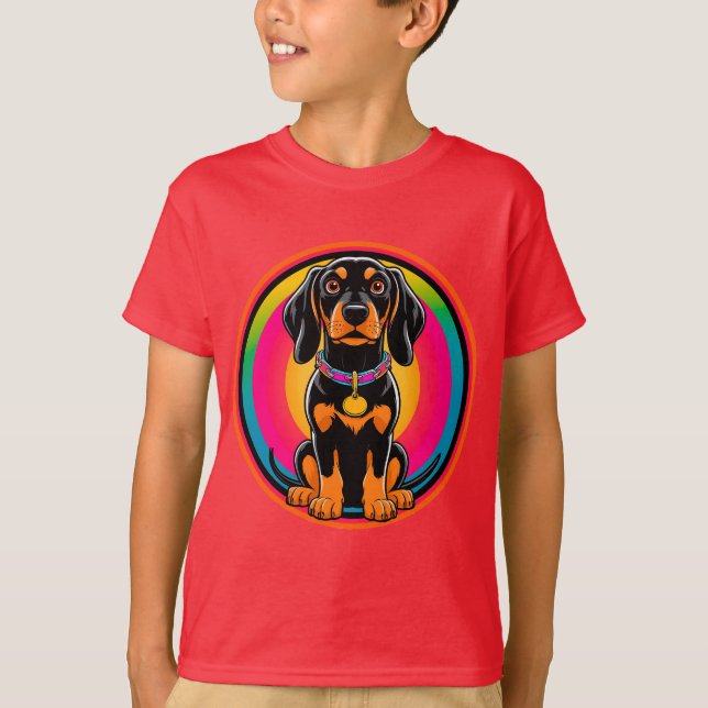Dachshund-valp omgiven av en livfull regnbåge t shirt (Framsida)