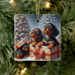 Dachshund-valp Personlig Keramisk Trädprydnad Julgransprydnad Keramik