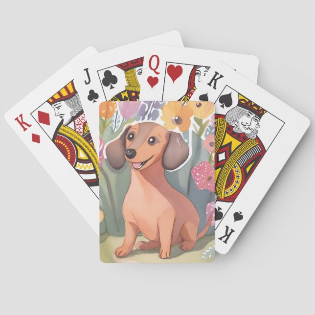 Dachshund-valp | Vattenfärg Hund Djur Casinokort (Baksidan)