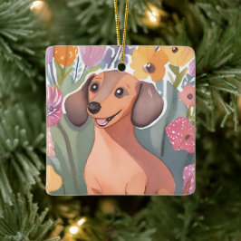 Dachshund-valp | Vattenfärg Hund Husdjur Julgransprydnad Keramik