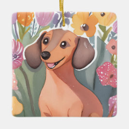 Dachshund-valp | Vattenfärg Hund Husdjur Julgransprydnad Keramik